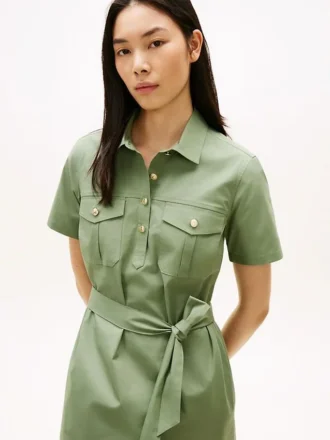 Vestido camisero utilitario de manga corta con cinturón