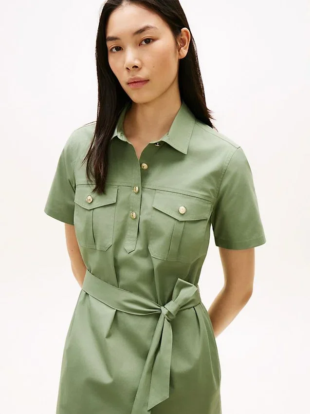 Vestido camisero utilitario de manga corta con cinturón Vestido camisero utilitario de manga corta con cinturón