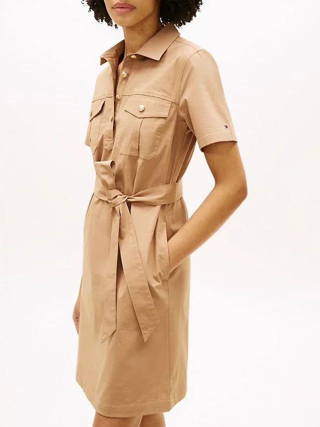 Vestido camisero utilitario de manga corta con cinturón Vestido camisero utilitario de manga corta con cinturón