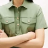 Vestido camisero utilitario de manga corta con cinturón Vestido camisero utilitario de manga corta con cinturón