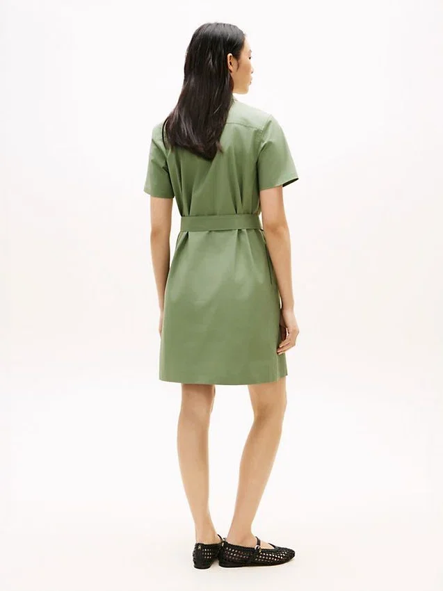 Vestido camisero utilitario de manga corta con cinturón Vestido camisero utilitario de manga corta con cinturón