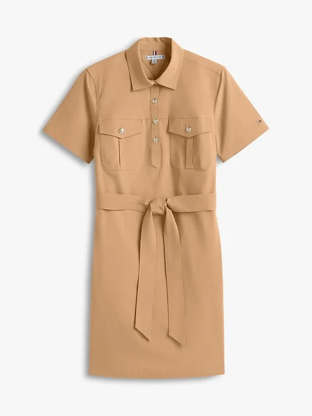 Vestido camisero utilitario de manga corta con cinturón Vestido camisero utilitario de manga corta con cinturón