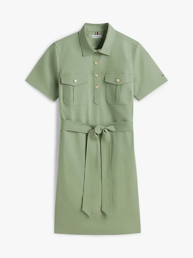 Vestido camisero utilitario de manga corta con cinturón Vestido camisero utilitario de manga corta con cinturón