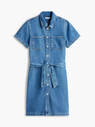 Vestido camisero vaquero de lavado medio con cinturón