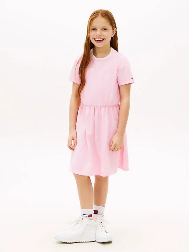 Vestido camiseta con estampado primaveral para niña Vestido camiseta con estampado primaveral para niña