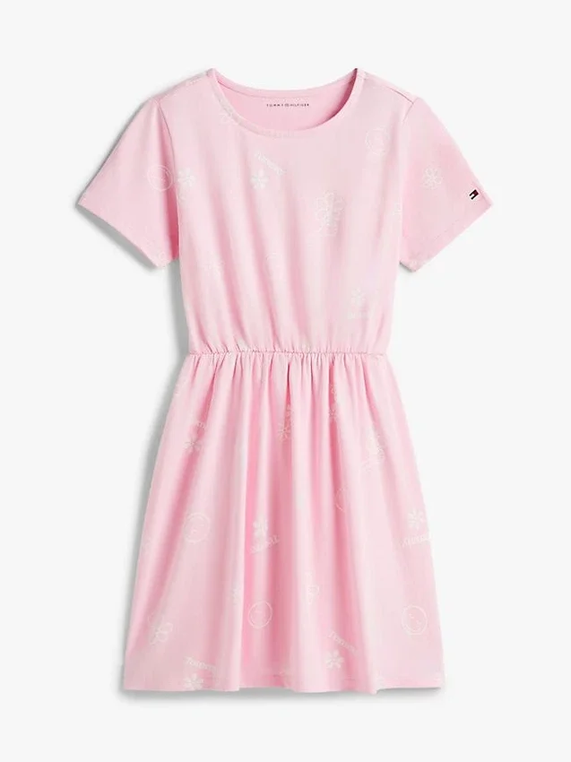 Vestido camiseta con estampado primaveral para niña Vestido camiseta con estampado primaveral para niña