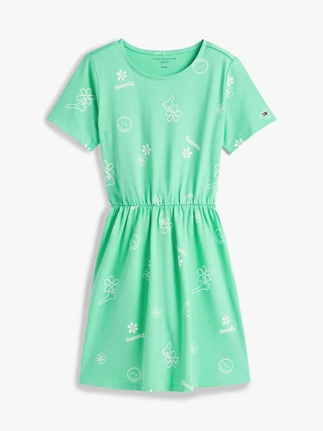 Vestido camiseta con estampado primaveral para niña Vestido camiseta con estampado primaveral para niña