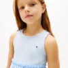 Vestido combinado con ojales bordados para niña
