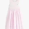 Vestido combinado con ojales bordados para niña