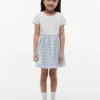 Vestido combinado de seersucker a cuadros vichy para niña