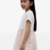 Vestido combinado de seersucker a cuadros vichy para niña