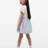 Vestido combinado de seersucker a cuadros vichy para niña