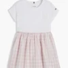 Vestido combinado de seersucker a cuadros vichy para niña