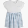 Vestido combinado de seersucker a cuadros vichy para niña