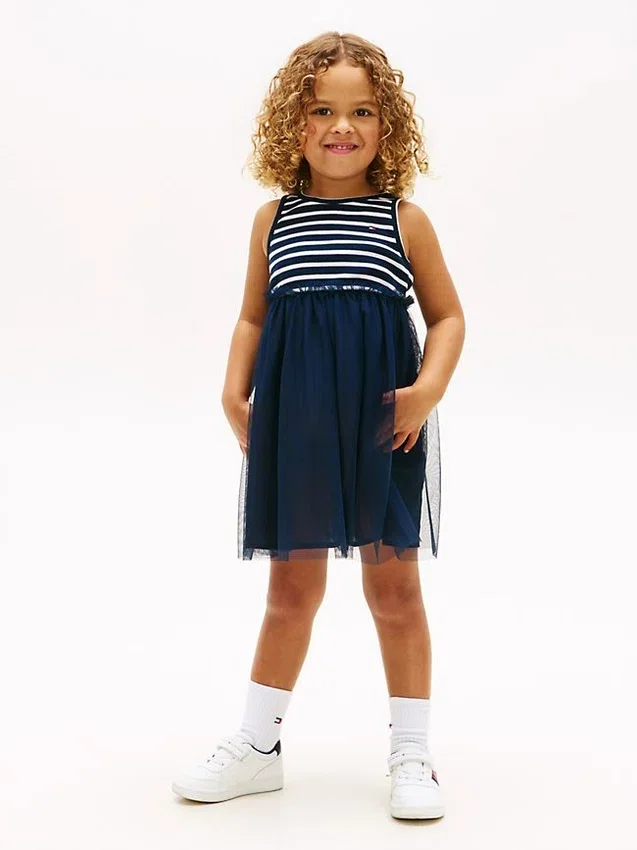 Vestido combinado de tul a rayas para niña Vestido combinado de tul a rayas para niña