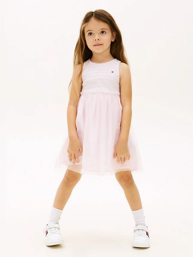Vestido combinado de tul a rayas para niña Vestido combinado de tul a rayas para niña