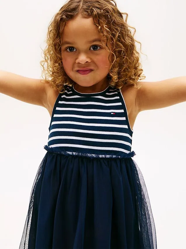 Vestido combinado de tul a rayas para niña Vestido combinado de tul a rayas para niña