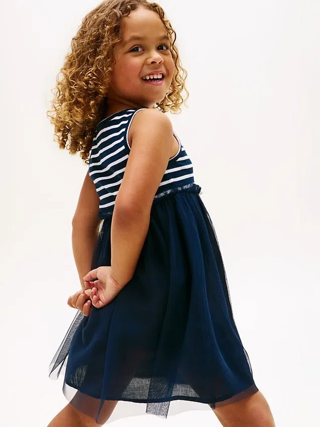 Vestido combinado de tul a rayas para niña Vestido combinado de tul a rayas para niña