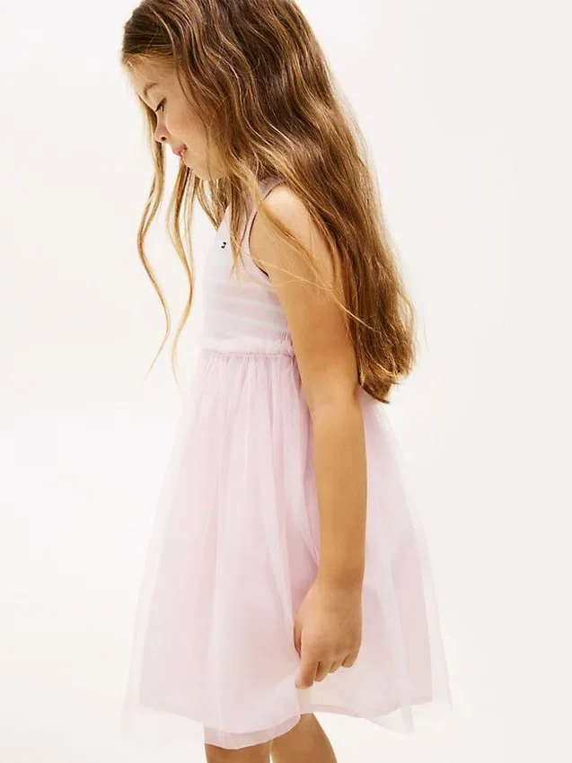 Vestido combinado de tul a rayas para niña Vestido combinado de tul a rayas para niña