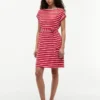 Vestido de algodón elástico a rayas con cinturón Vestido de algodón elástico a rayas con cinturón