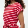 Vestido de algodón elástico a rayas con cinturón Vestido de algodón elástico a rayas con cinturón
