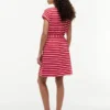 Vestido de algodón elástico a rayas con cinturón Vestido de algodón elástico a rayas con cinturón