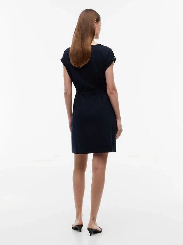 Vestido de algodón elástico con cinturón Vestido de algodón elástico con cinturón