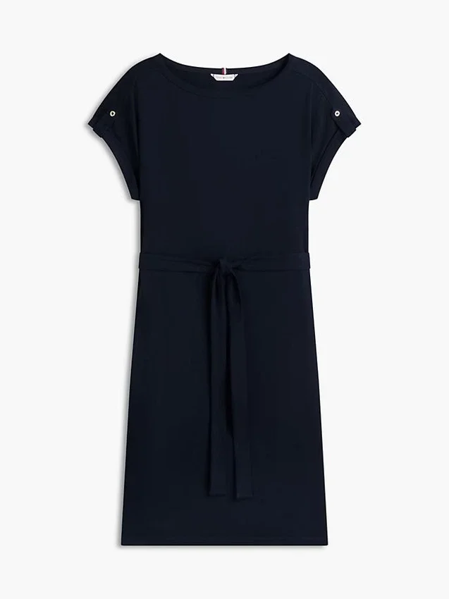 Vestido de algodón elástico con cinturón Vestido de algodón elástico con cinturón