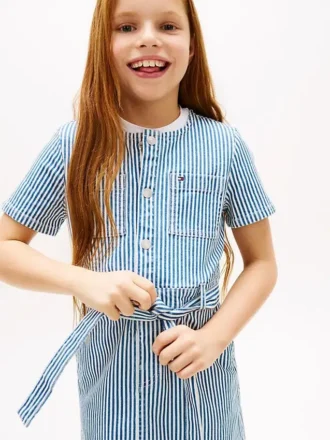 Vestido de denim a rayas para niña Vestido de denim a rayas para niña