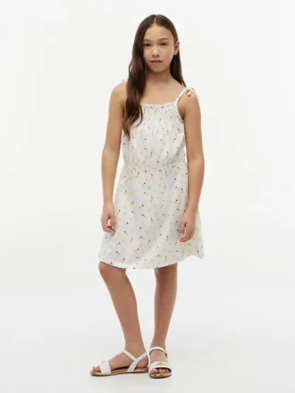 Vestido de niña con estampado de limones y fruncidos
