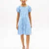 Vestido infantil de cuadros vichy con mangas abullonadas