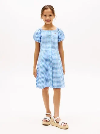 Vestido infantil de cuadros vichy con mangas abullonadas Vestido infantil de cuadros vichy con mangas abullonadas