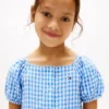 Vestido infantil de cuadros vichy con mangas abullonadas