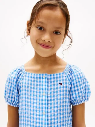 Vestido infantil de cuadros vichy con mangas abullonadas Vestido infantil de cuadros vichy con mangas abullonadas