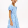 Vestido infantil de cuadros vichy con mangas abullonadas