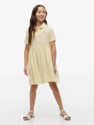 Vestido infantil de mezcla de algodón y lino a rayas Vestido infantil de mezcla de algodón y lino a rayas