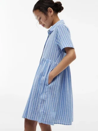 Vestido infantil de mezcla de algodón y lino a rayas