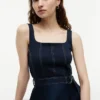 Vestido midi con cinturón y costuras en contraste