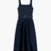 Vestido midi con cinturón y costuras en contraste