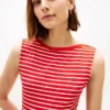 Vestido midi de corte ajustado con rayas y cuello barco