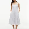 Vestido midi de mezcla de lino a rayas con volantes