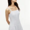 Vestido midi de mezcla de lino a rayas con volantes