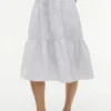 Vestido midi de mezcla de lino a rayas con volantes