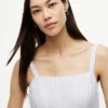 Vestido midi de mezcla de lino a rayas con volantes