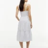 Vestido midi de mezcla de lino a rayas con volantes