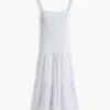 Vestido midi de mezcla de lino a rayas con volantes