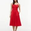 Vestido midi de popelín fruncido