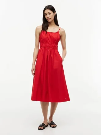 Vestido midi de popelín fruncido