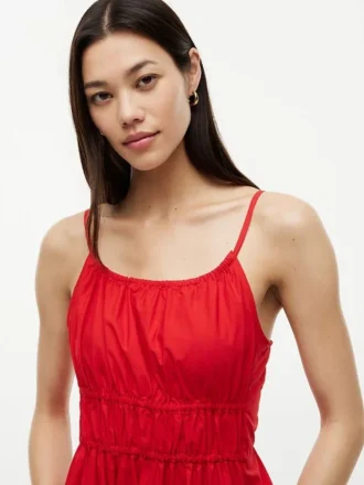 Vestido midi de popelín fruncido