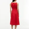 Vestido midi de popelín fruncido
